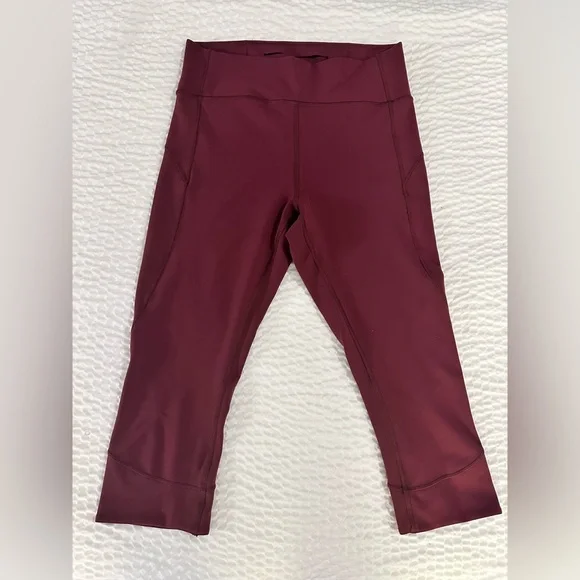 Lululemon In Movement Burgundy Crop Everlux Redwood Leggings 10 - Picture 5 of 9
